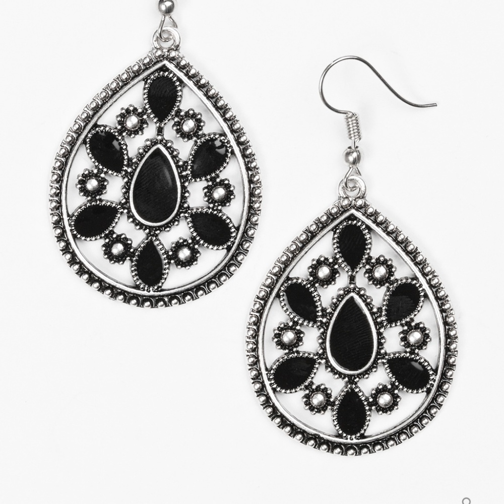 Black and Silver Tear Drop Earrings
